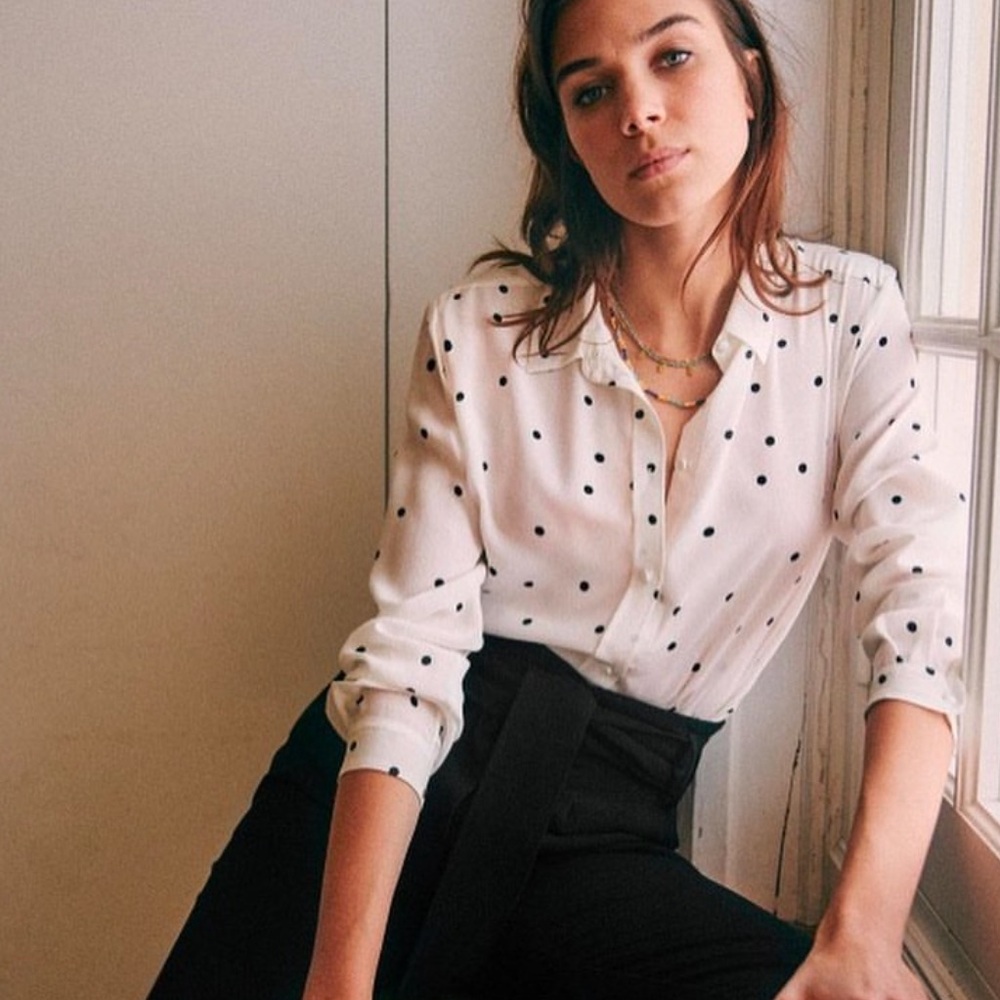 ✨SEZANE✨Ann Silk Polka Dot Blouse in Ecru